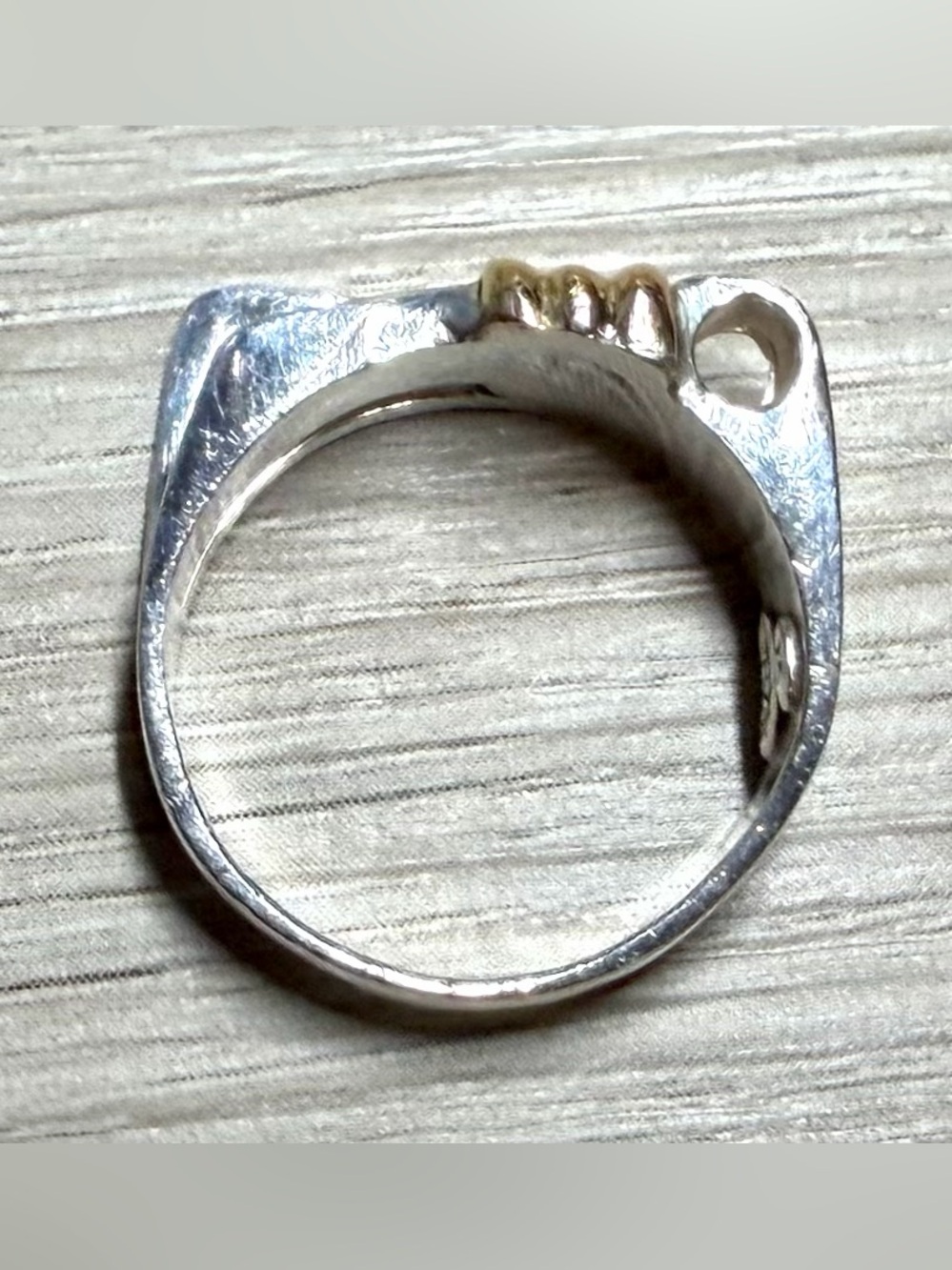 Vintage Designer Signed 950 Silver & 18K Gold Modernist Ring, Size 7.5, 7.4g - Picture 7 of 11
